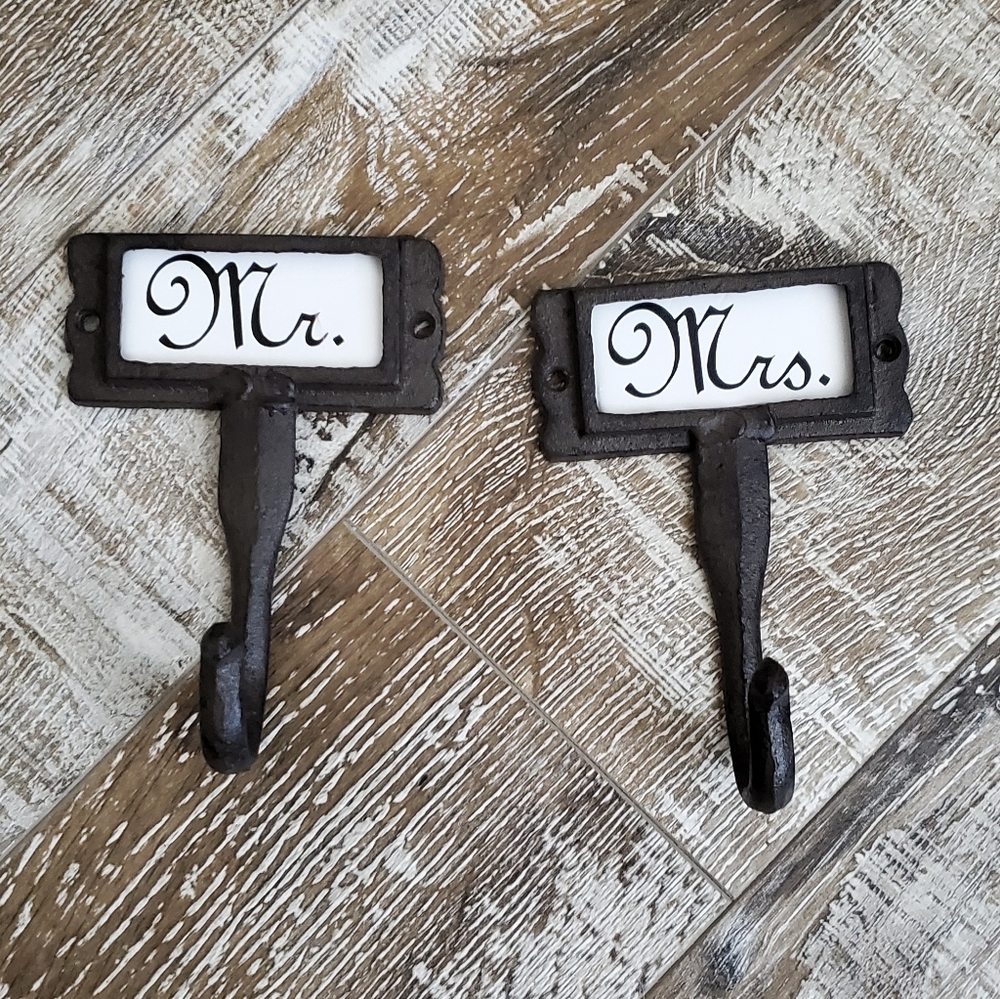 Wrought Iron Mr and Mrs hooks